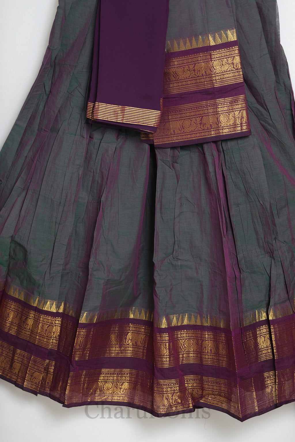 Dual-Tone Grey Purple Kanchi Cotton Dhavani Set