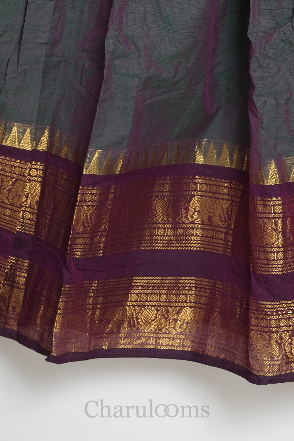 Dual-Tone Grey Purple Kanchi Cotton Dhavani Set