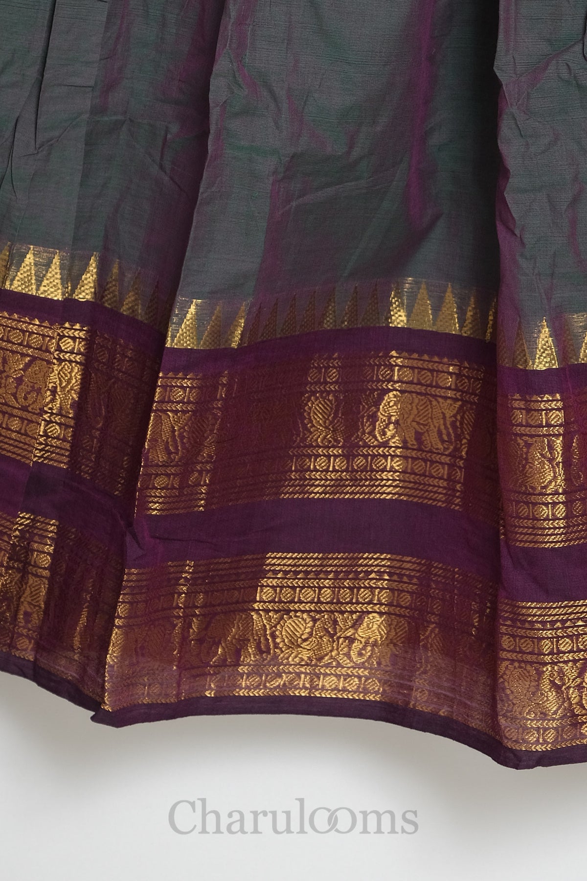 Dual-Tone Grey Purple Kanchi Cotton Dhavani Set