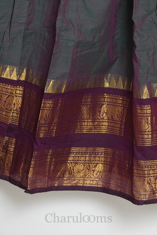 Dual-Tone Grey Purple Kanchi Cotton Dhavani Set