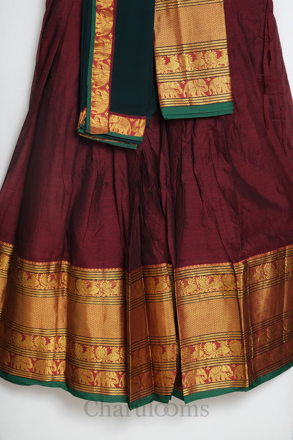 Maroon & Bottle Green Narayanpet Cotton Dhavani Set