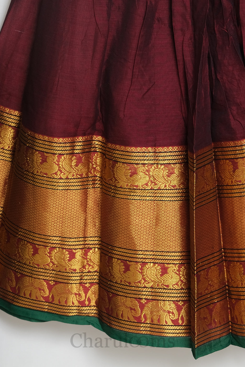 Maroon & Bottle Green Narayanpet Cotton Dhavani Set