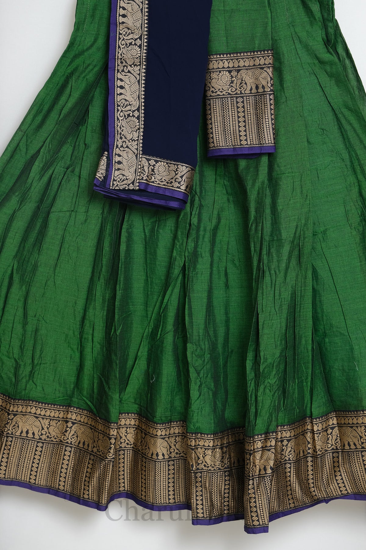 Green & Navy Blue Narayanpet Cotton Dhavani Set