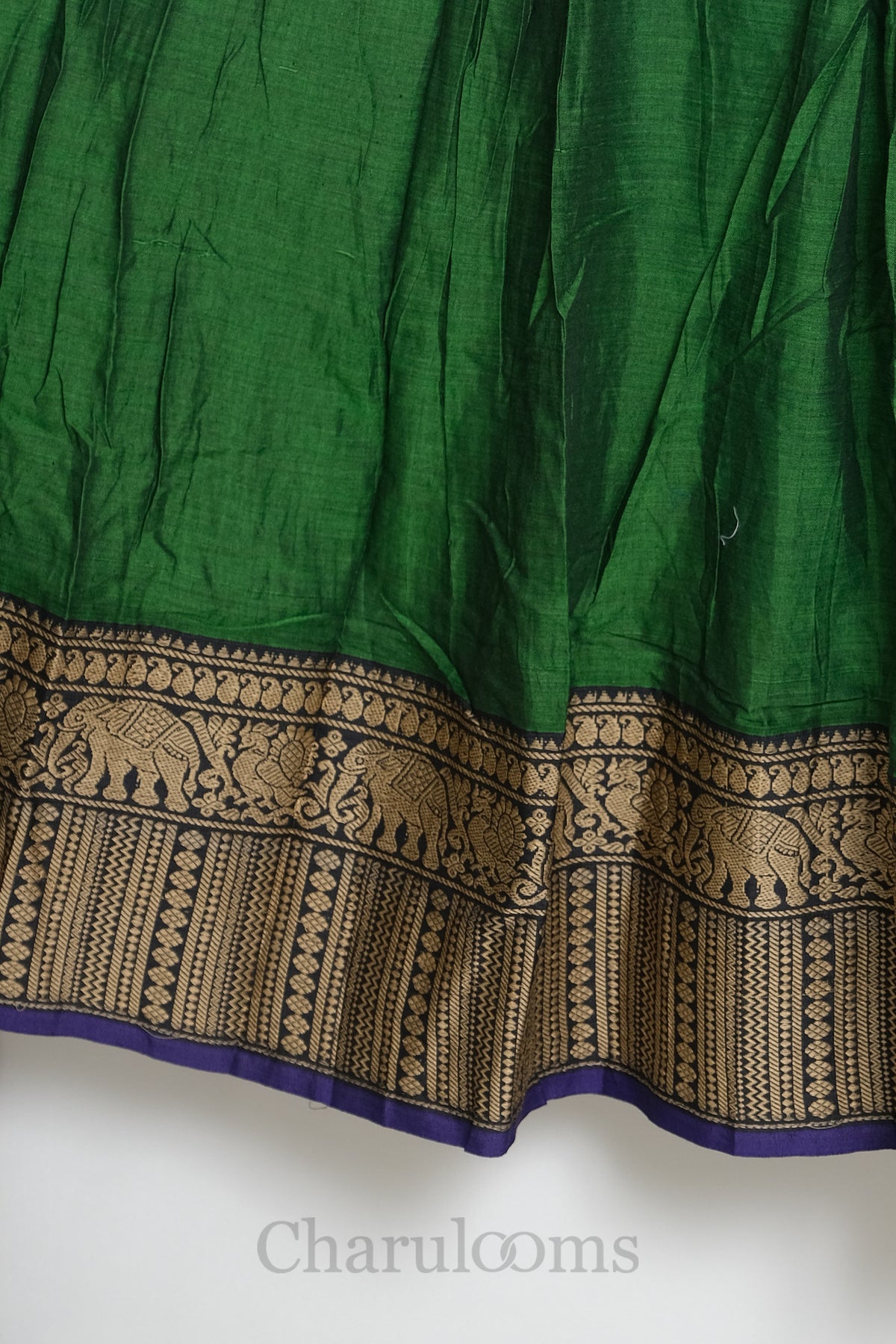 Green & Navy Blue Narayanpet Cotton Dhavani Set