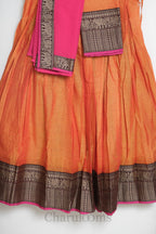 Orange & Pink Narayanpet Cotton Dhavani Set