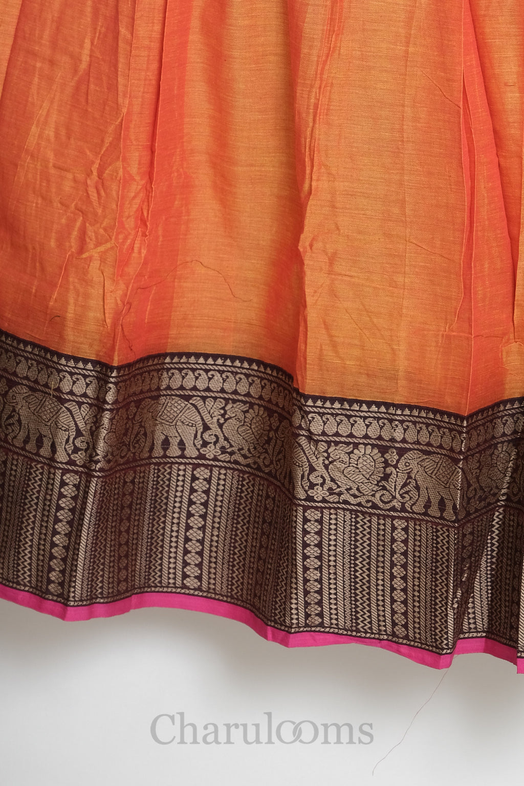 Orange & Pink Narayanpet Cotton Dhavani Set