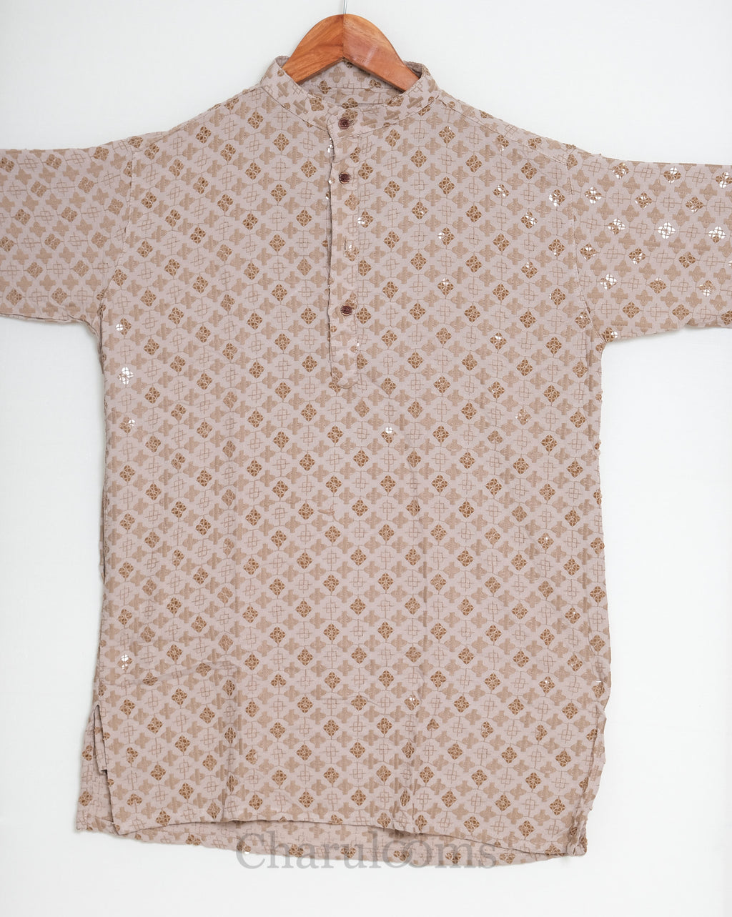 Beige & Gold Geometric Embroidered Men’s Kurta