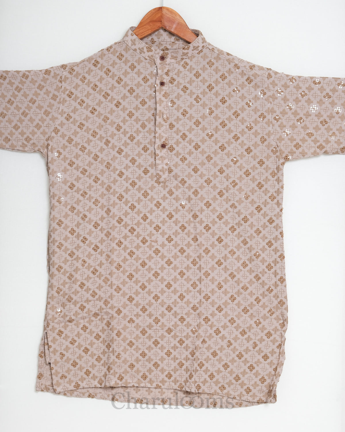 Beige & Gold Geometric Embroidered Men’s Kurta
