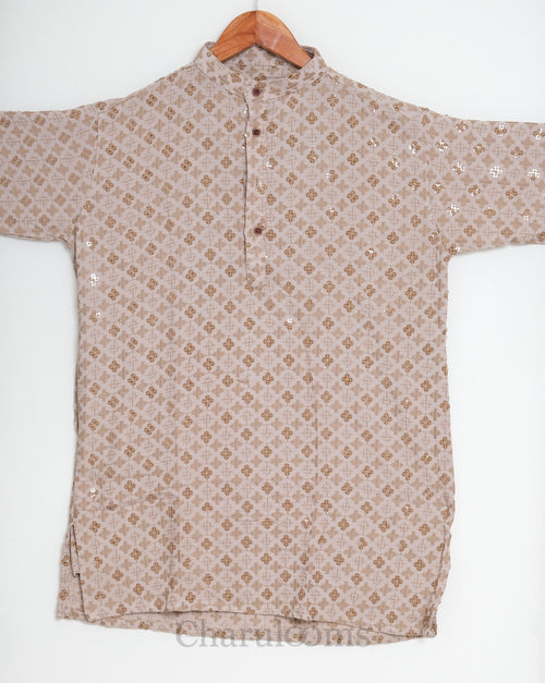 Beige & Gold Geometric Embroidered Men’s Kurta