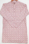 Pink &amp; Green Geometric Print Men’s Short-Sleeve Kurta