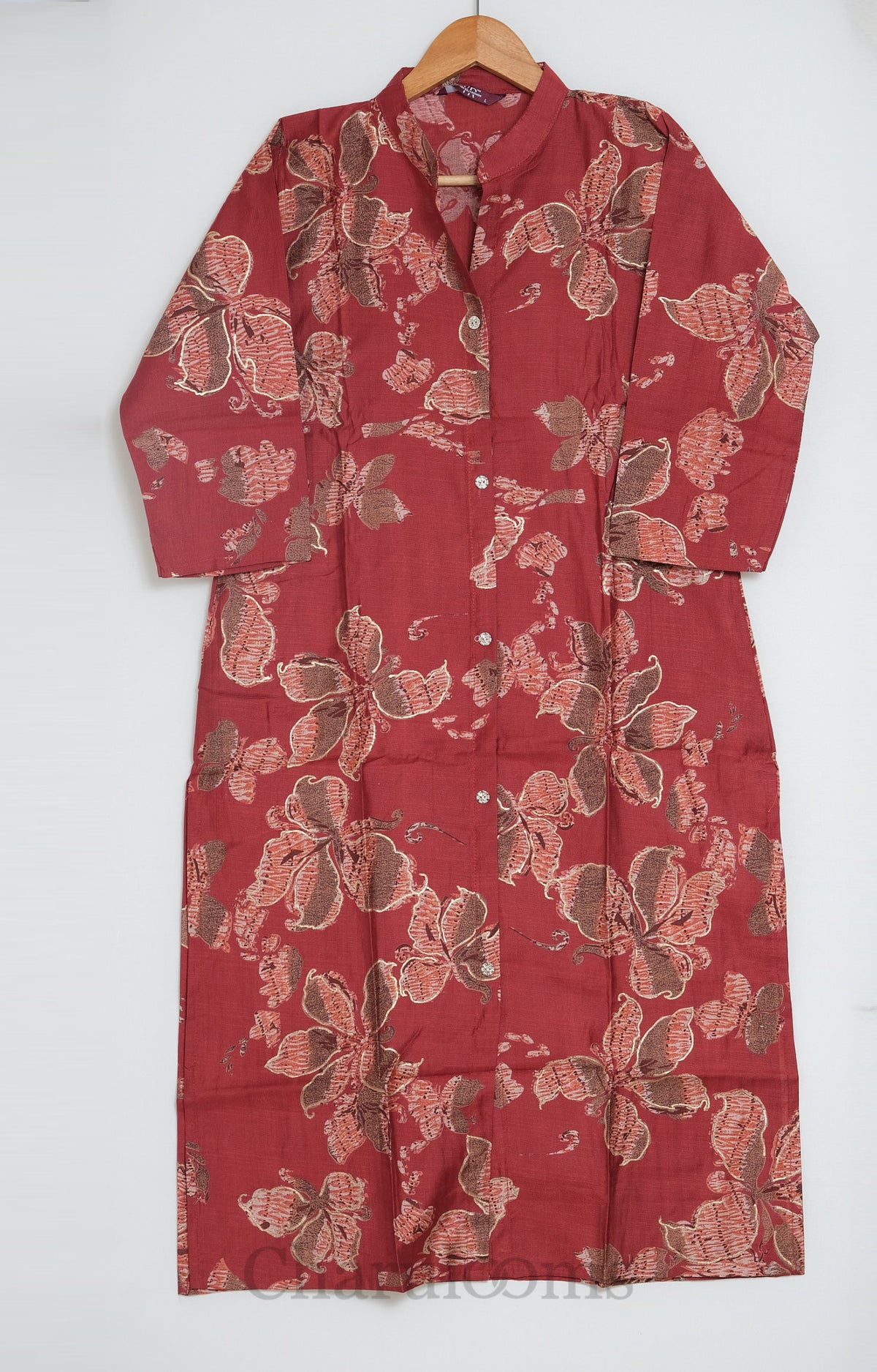 Rust Red Floral Printed Semi Raw Silk Co-ord Set