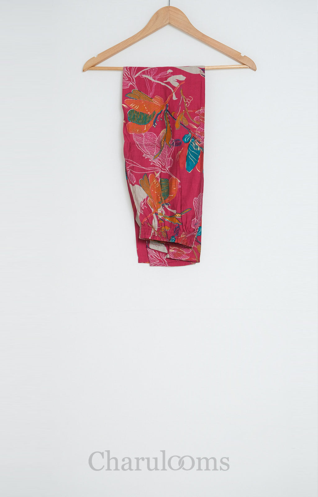 Fuchsia Pink Multicolour Floral Semi Raw Silk Co-ord Set