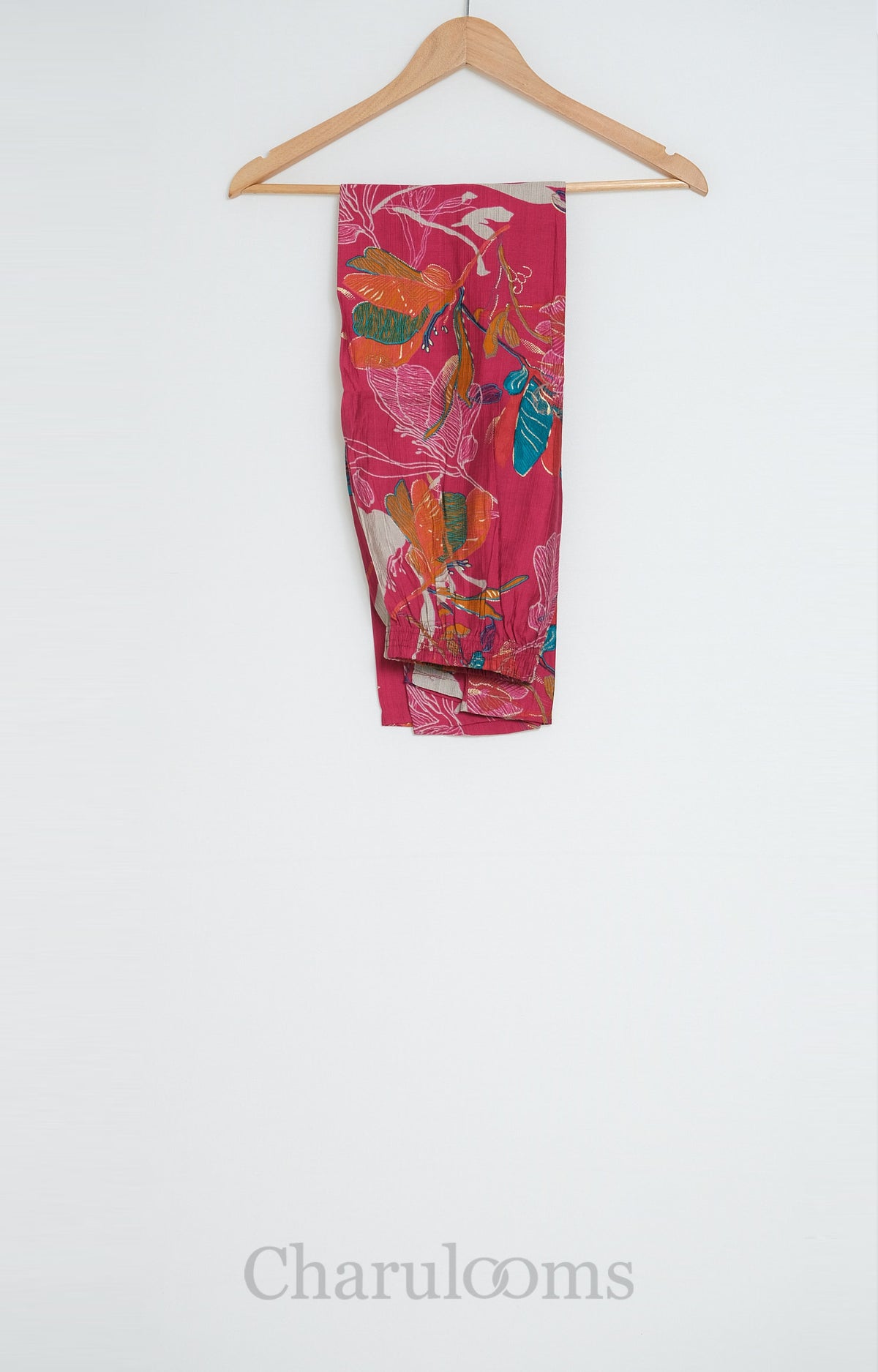 Fuchsia Pink Multicolour Floral Semi Raw Silk Co-ord Set