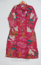 Fuchsia Pink Multicolour Floral Semi Raw Silk Co-ord Set