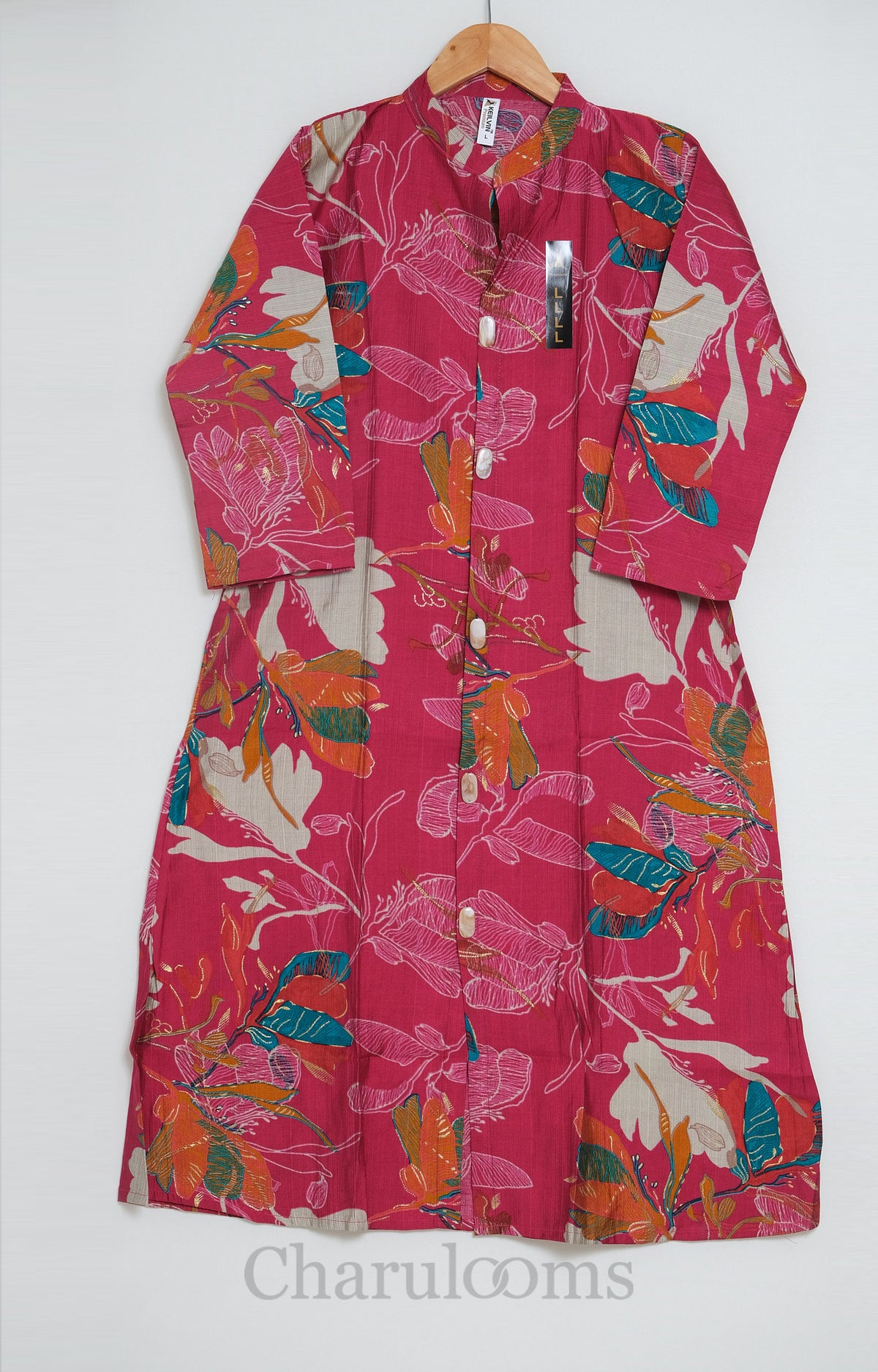 Fuchsia Pink Multicolour Floral Semi Raw Silk Co-ord Set