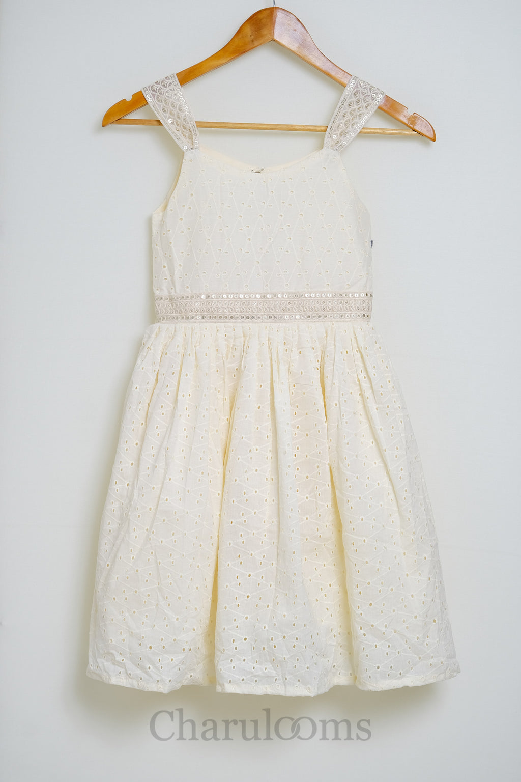 Girls Ivory Eyelet Embroidered Party Dress
