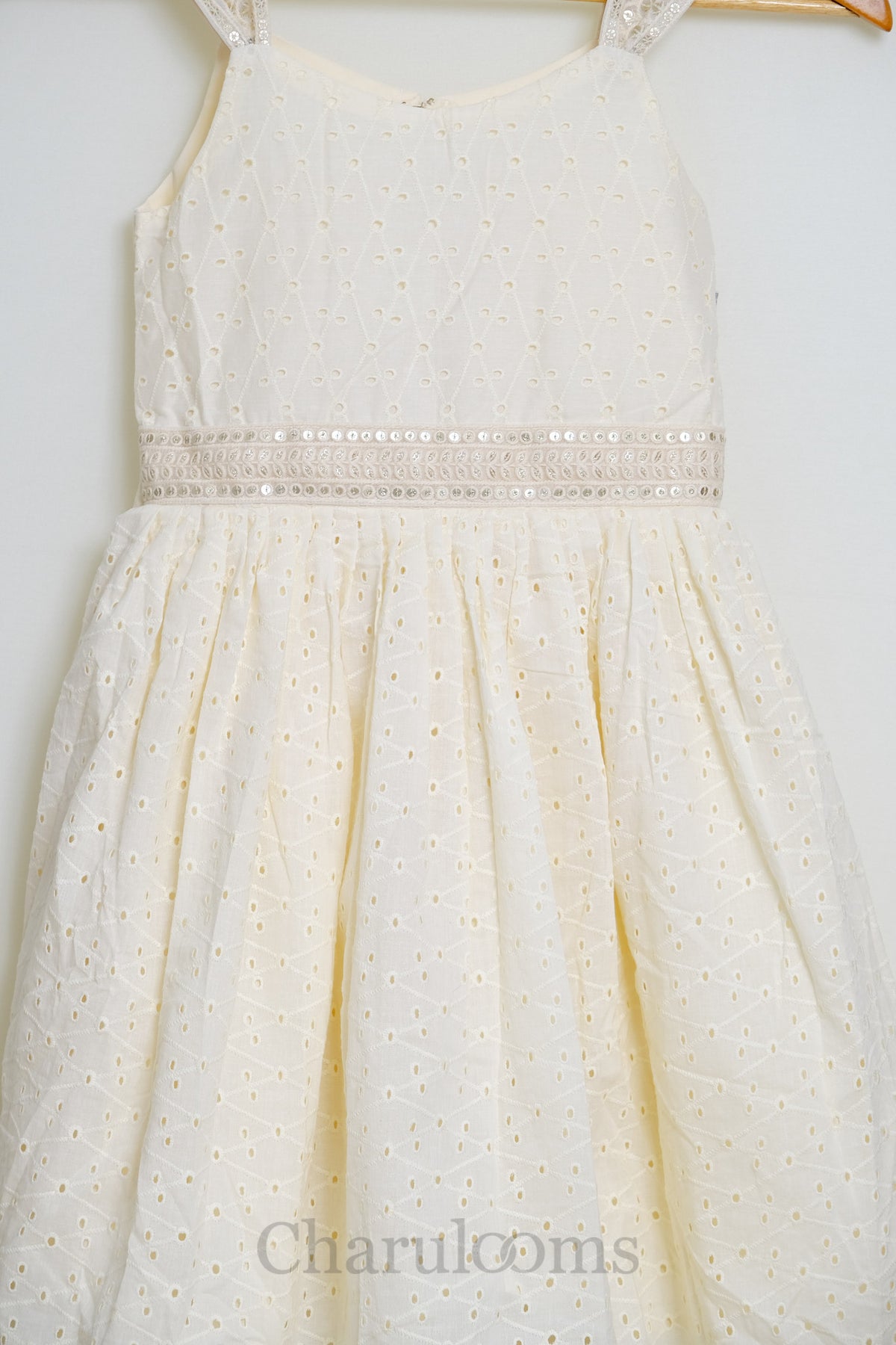 Girls Ivory Eyelet Embroidered Party Dress
