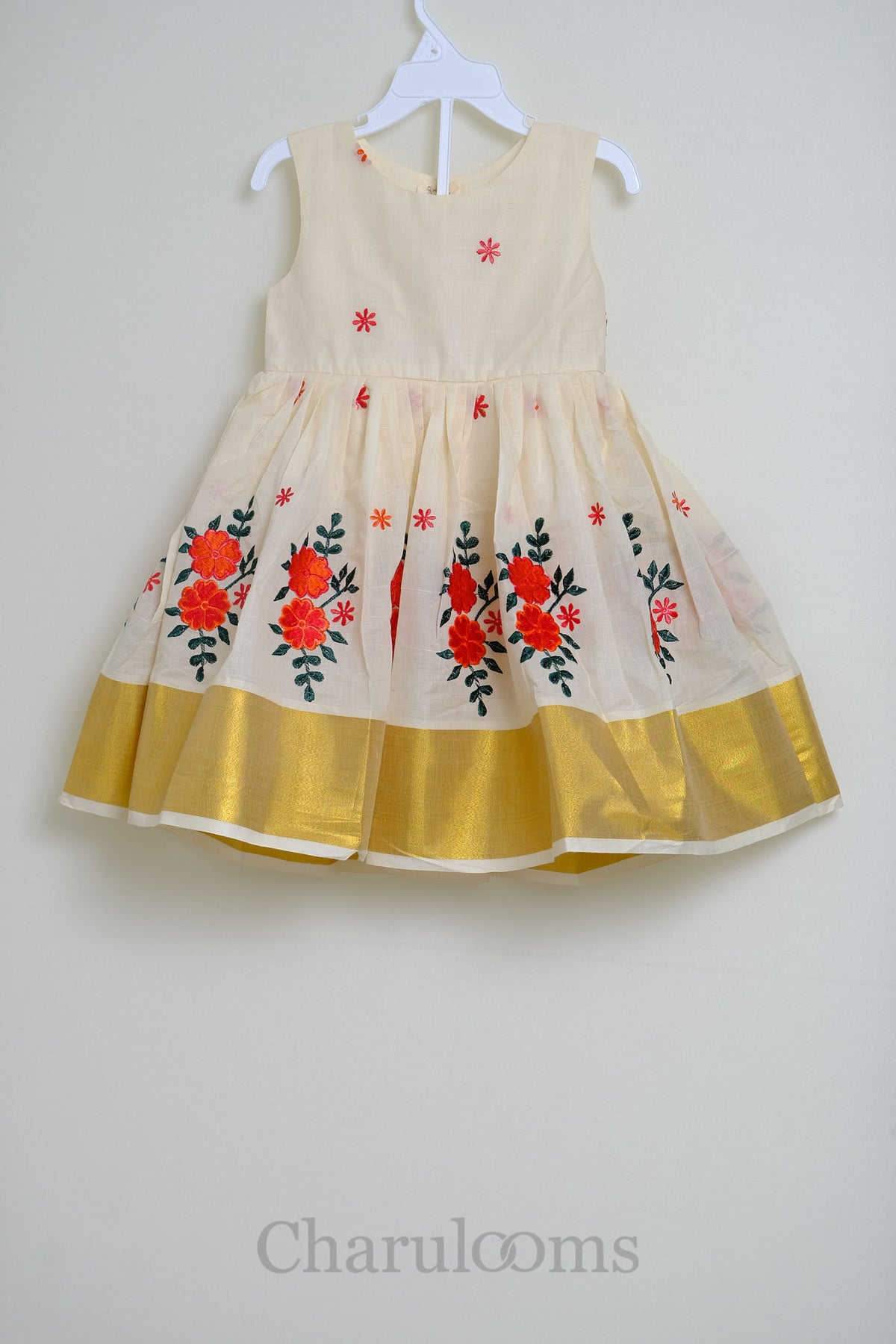 Girls Ivory Floral Embroidered Traditional Dress