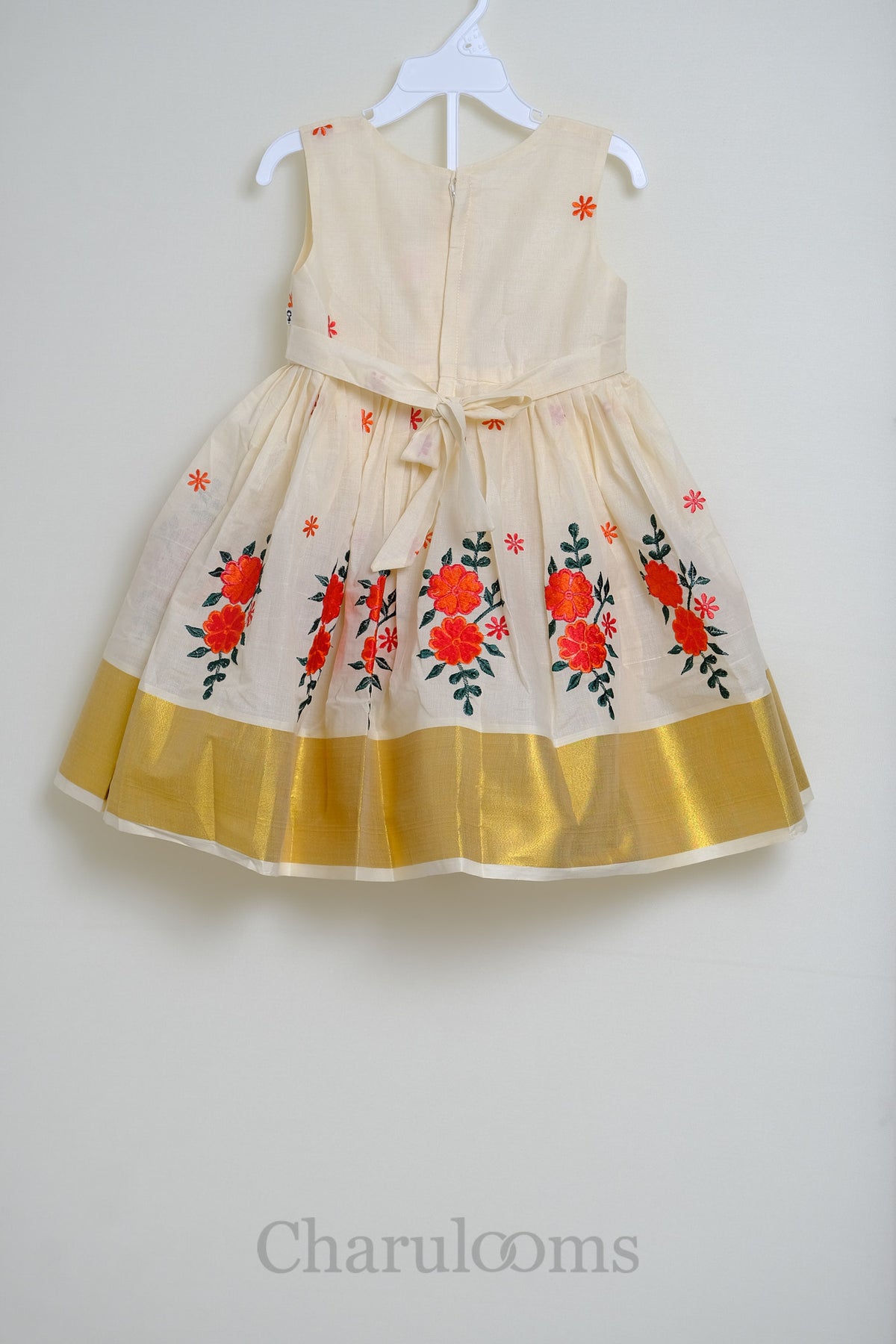Girls Ivory Floral Embroidered Traditional Dress