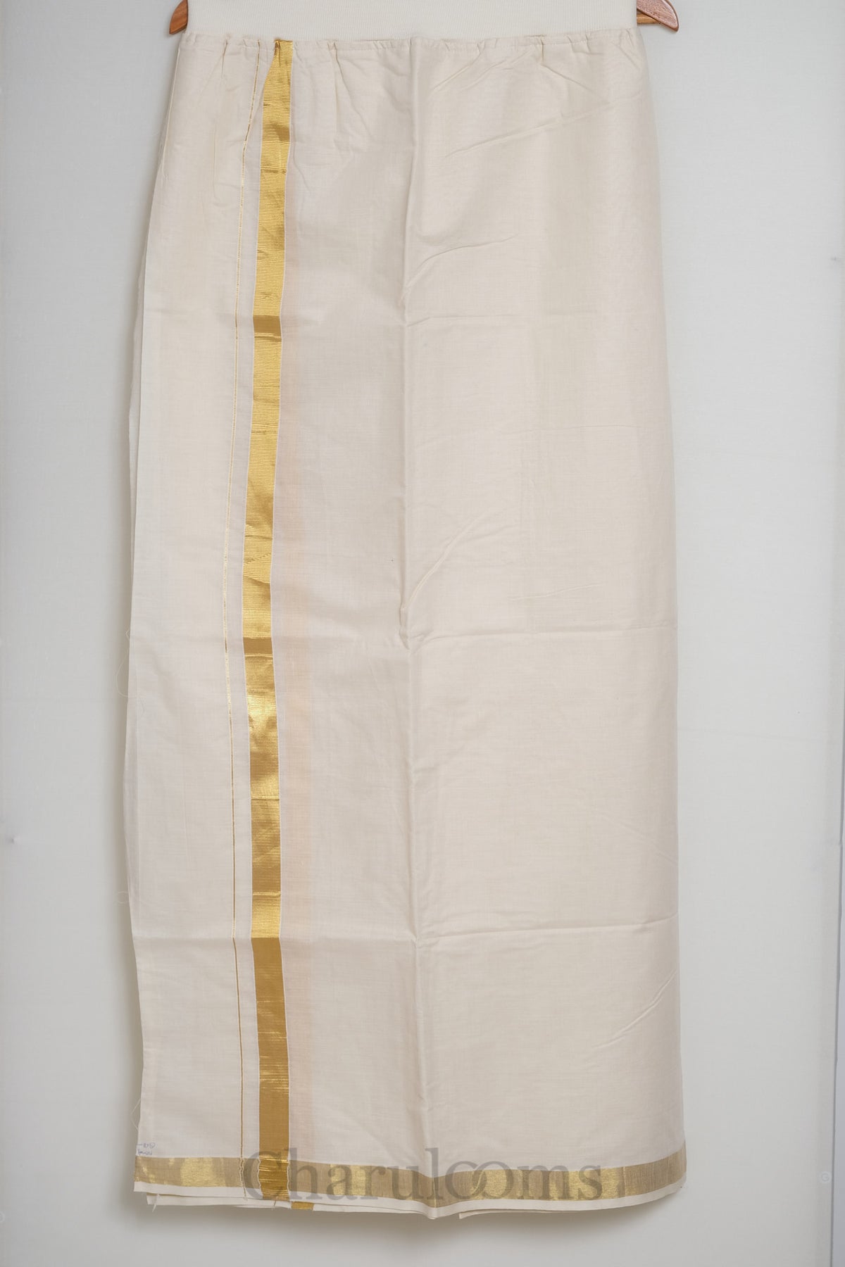 Ivory &amp; Gold Elastic Waist Stitched Men’s Mundu