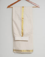 Ivory &amp; Gold Elastic Waist Stitched Men’s Mundu