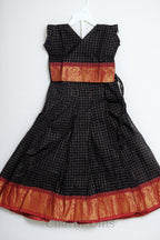 Black & Red Checked Pattu Pavada with Gold Zari Border