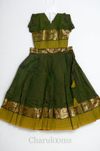 Olive Green Pattu Pavada with Gold Zari Border