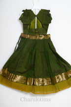 Olive Green Pattu Pavada with Gold Zari Border