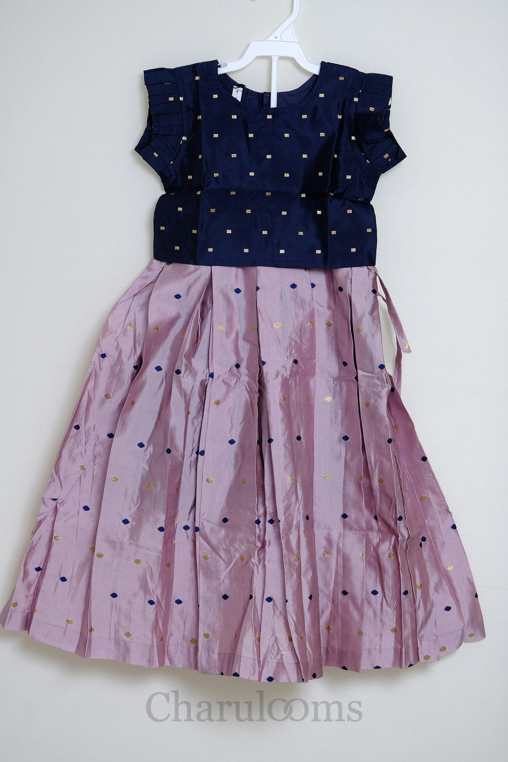 Dusty Pink &amp; Navy Pattu Pavada with Butti Work