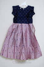 Dusty Pink &amp; Navy Pattu Pavada with Butti Work