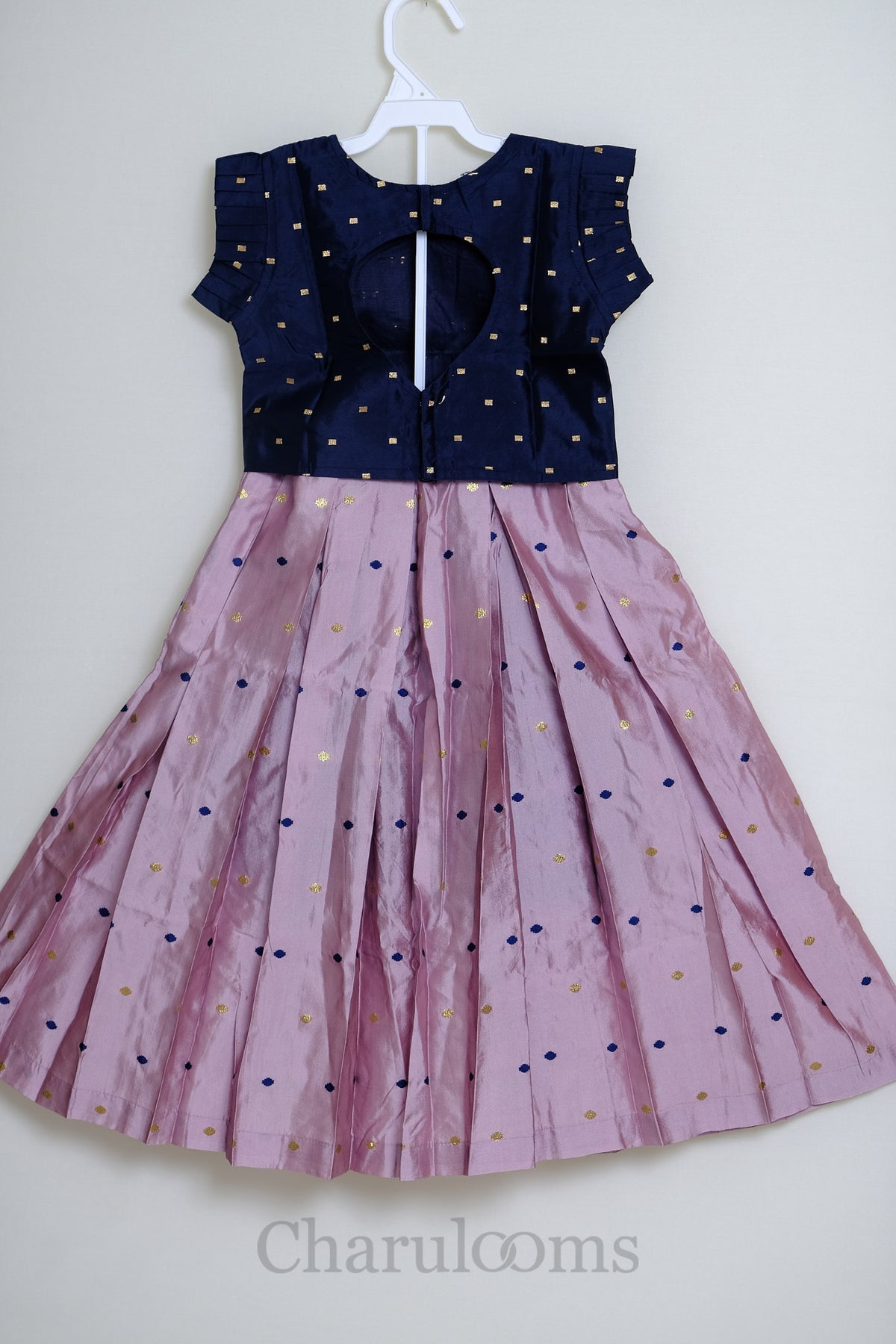 Dusty Pink &amp; Navy Pattu Pavada with Butti Work