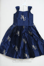 Navy Blue Bird Embroidered Pattu Pavada