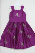 Magenta Bird Embroidered Pattu Pavada