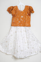 Burnt Orange & Ivory Floral Pattu Pavada with Dupatta