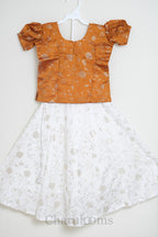 Burnt Orange & Ivory Floral Pattu Pavada with Dupatta