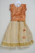 Girls Orange & Ivory Brocade Traditional Skirt & Top Set