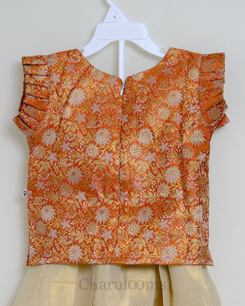 Girls Orange & Ivory Brocade Traditional Skirt & Top Set