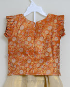 Girls Orange & Ivory Brocade Traditional Skirt & Top Set