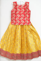 Red & Mustard Yellow Pattu Pavada