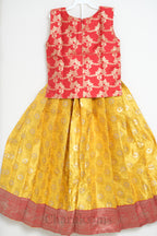 Red & Mustard Yellow Pattu Pavada