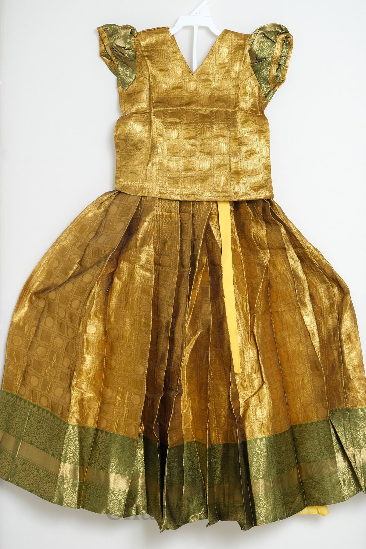 Gold & Olive Green Pattu Pavada with Dupatta