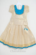 Ivory & Turquoise Blue Pattu Pavada