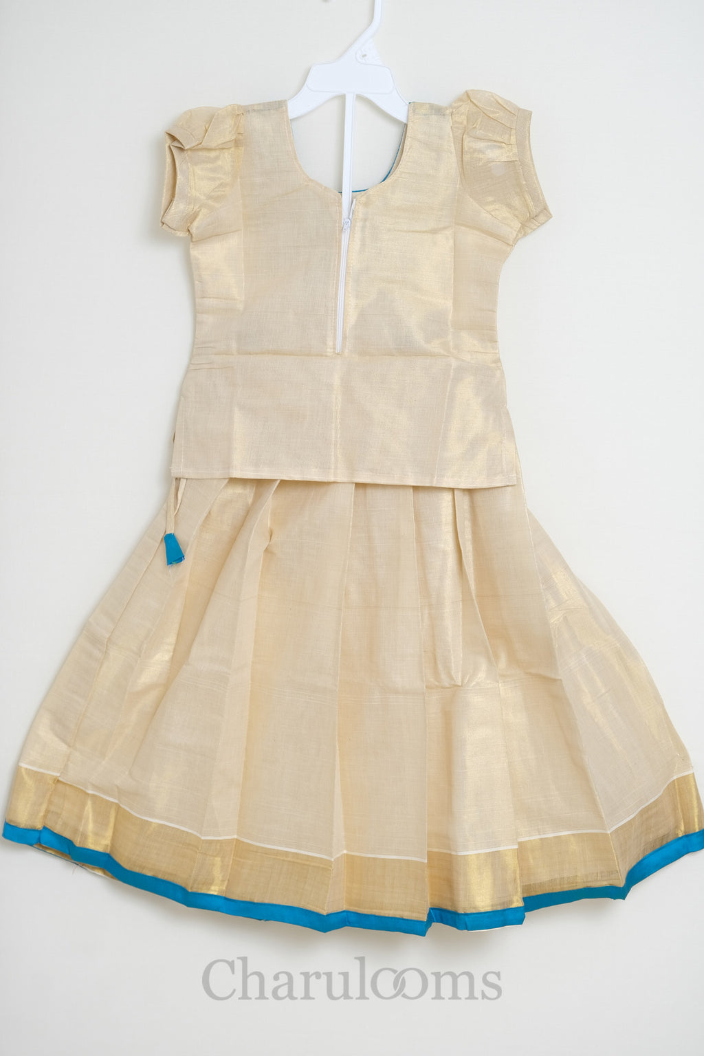 Ivory & Turquoise Blue Pattu Pavada
