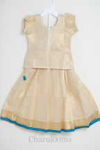 Ivory & Turquoise Blue Pattu Pavada