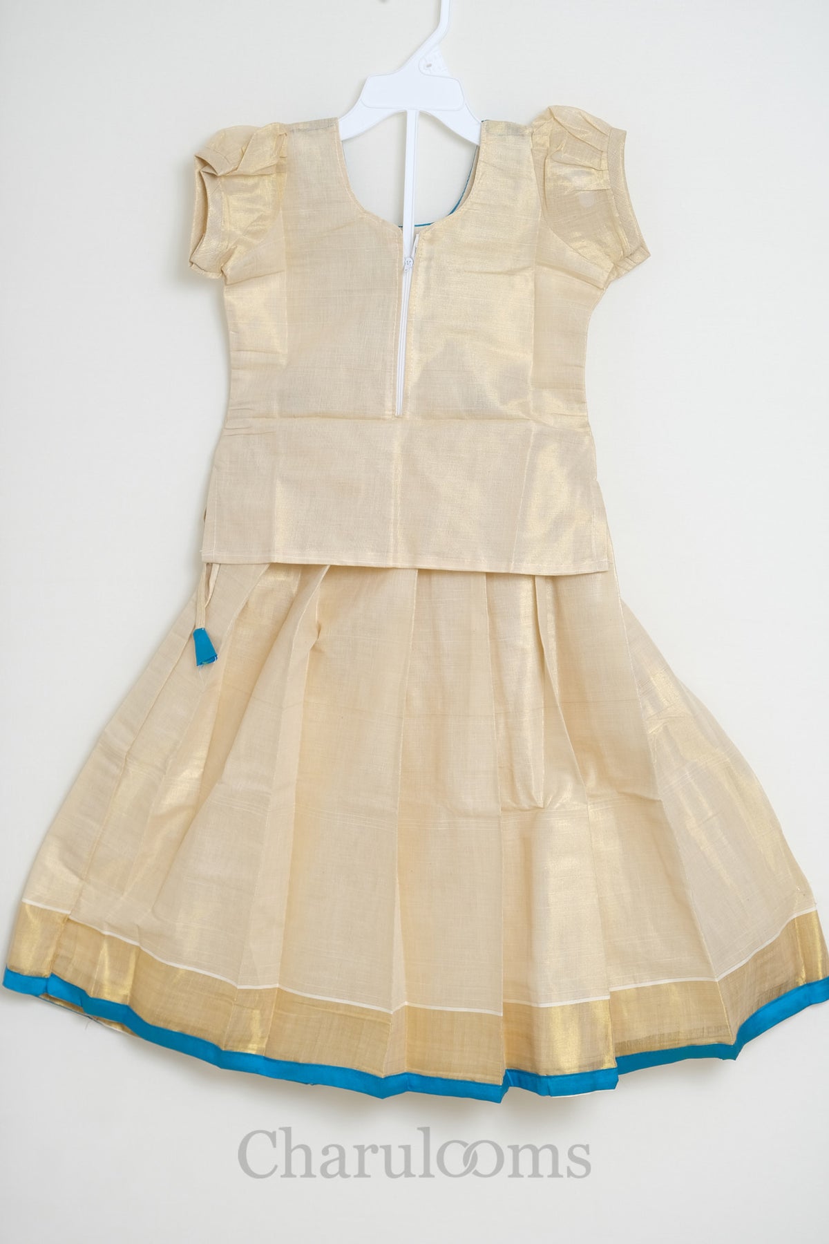 Ivory & Turquoise Blue Pattu Pavada