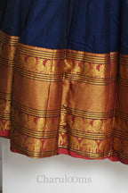 Navy Blue & Maroon Narayanpet Cotton Dhavani Set