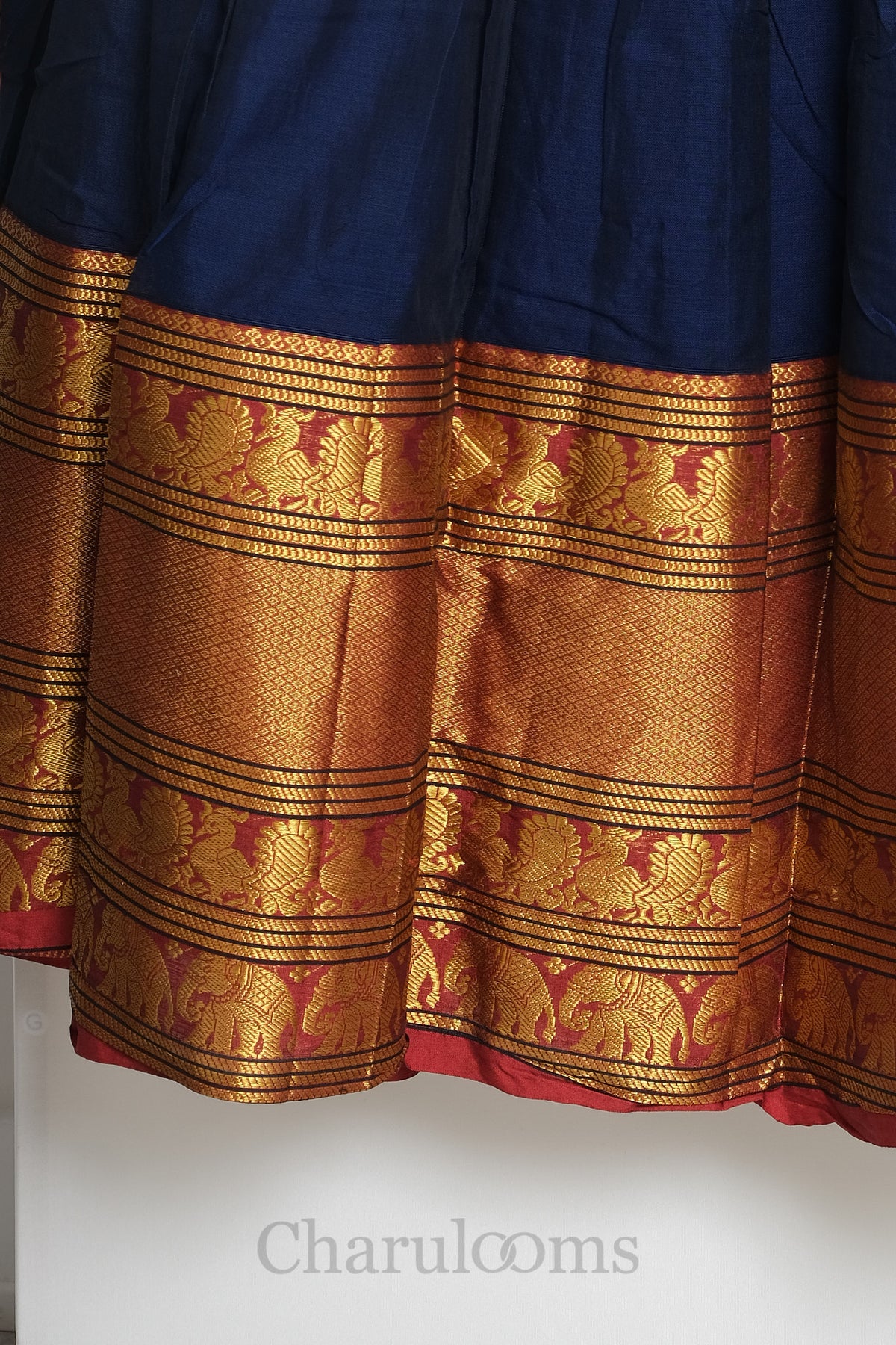Navy Blue & Maroon Narayanpet Cotton Dhavani Set