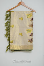 Ivory Tissue Cotton Saree with Multicolour Butterfly Embroidery