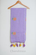 Lavender Mul Cotton Saree with Sunflower Embroidery