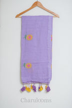 Lavender Mul Cotton Saree with Sunflower Embroidery